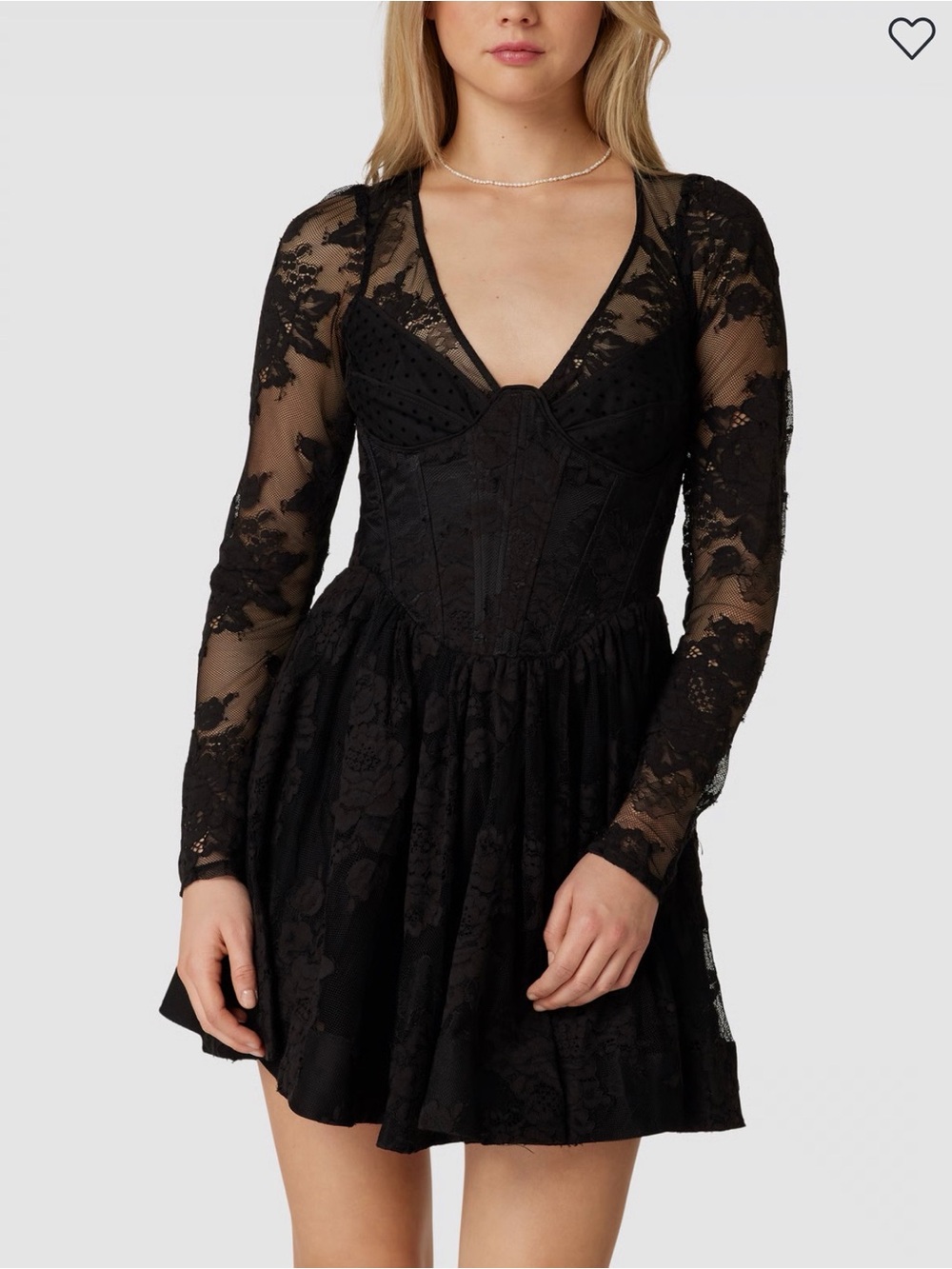 NWT Bardot Black Lace Long-Sleeve Corset Fit & Flare Dress